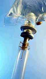 closeup photo of infusion bag and connection