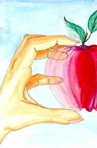 hand reaching for a disappearing apple