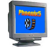CLICK HERE TO RETURN TO VIDEO MENU - a computer monitor with phoenix 5 logo and roll of film on screen